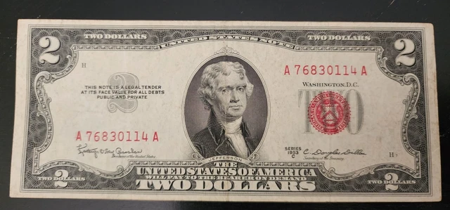 1953 $2 United States Note, Two Dollar Bill, Red Seal ** Free Shipping! CRISP
