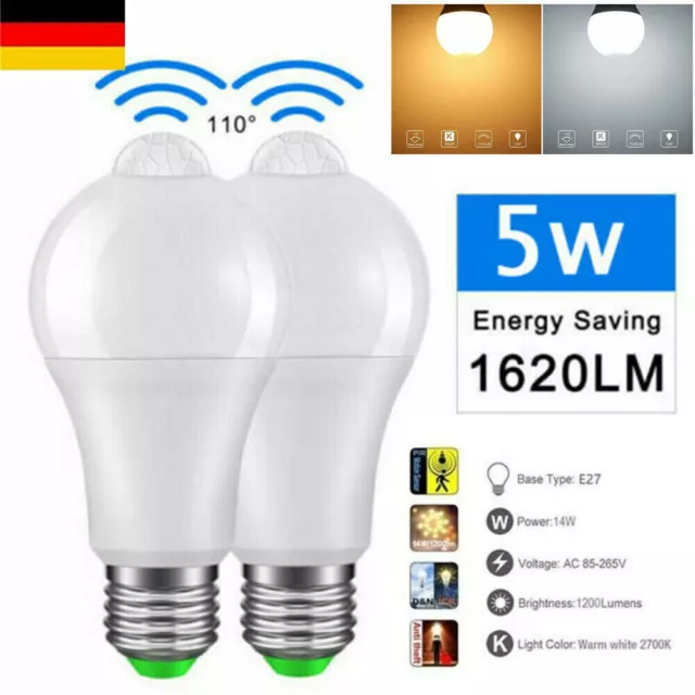 4tlg E27 LED Glühbirne Birne mit Bewegungssensor Bewegungsmelder PIR Licht Lampe