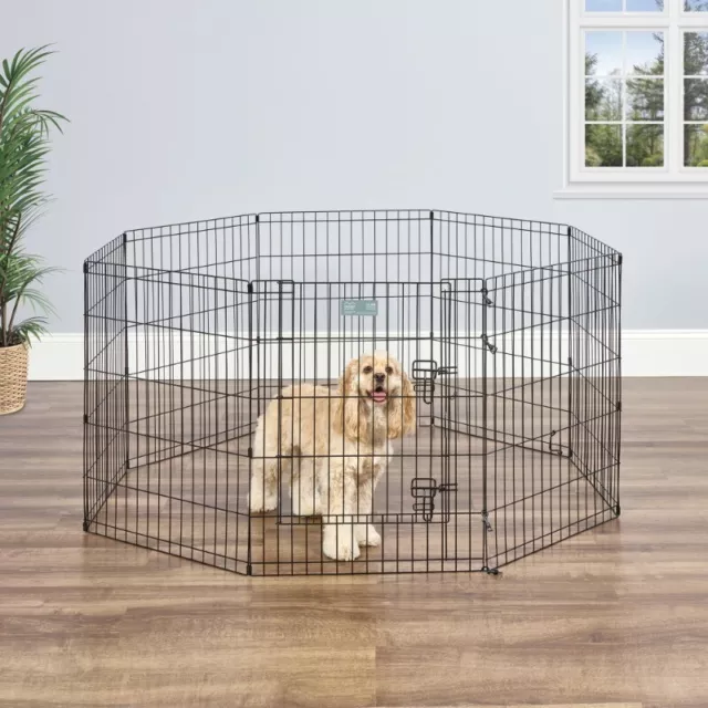 Metal Black Exercise Pet Dog Playpen W/ Door 30"H Expandable, Foldable, Portable