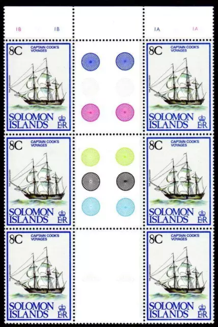 Solomon Islands  Capt. Cook Gutter Blocks Of 6. Scott Catalog #381-384. M.N.H.