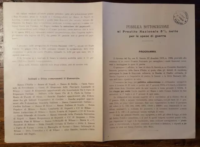 15084-Circolare A Stampa,Verona: Prestito Nazionale 5% Netto Per Spese Di Guerra
