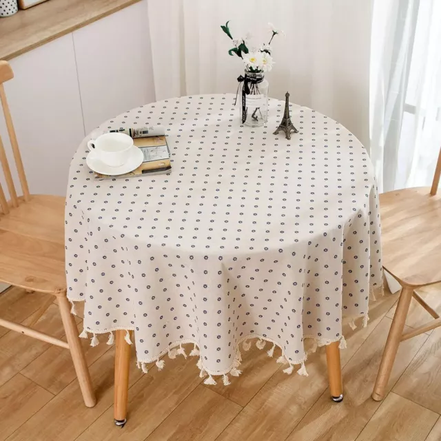 Table Cloth Round Tablecloth with Tassel Dust-Proof Floret Circular Table Cover