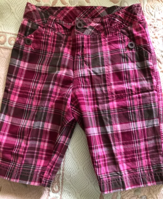 Vintage 90s Girls size 12 pink plaid 100% cotton Bermuda Shorts Green Soda