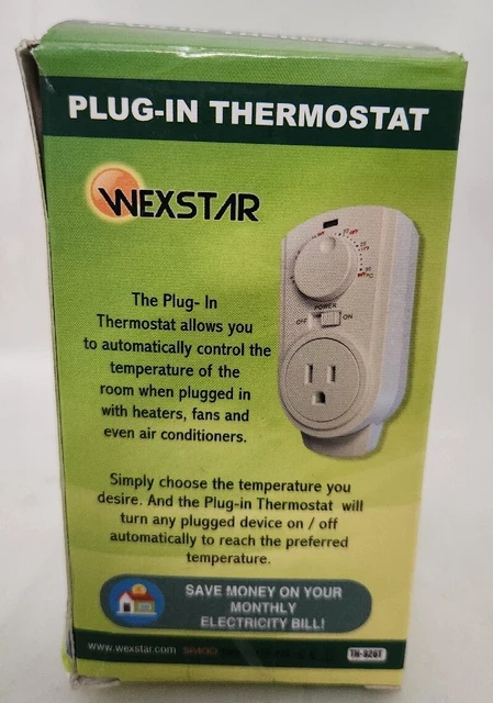 Thermostat Air Plug-In For Conditioners Heaters Fans 120-Volt Analog Control