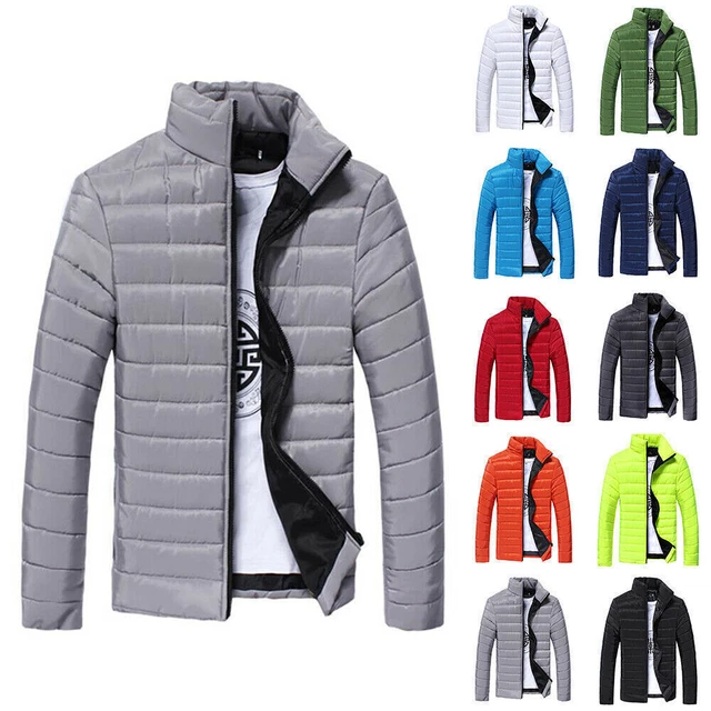 Men Winter Padded Coat Puffer Jacket Standing Collar Warm Zip Quilted Outwear US