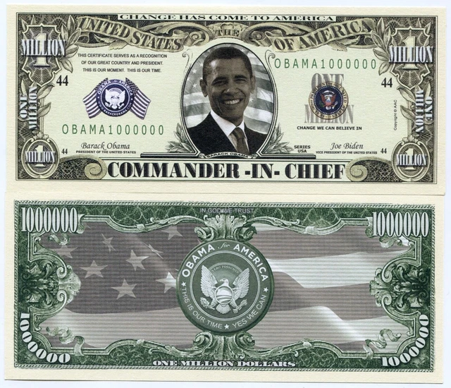 Barack Obama 1 milione di dollari novità denaro 2009 x 100 pacchetto di...