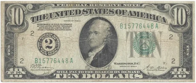 Series 1928A Ten Dollar Federal Reserve***ERROR***Note***REDEEMABLE IN GOLD***