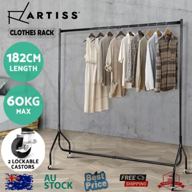 Artiss Clothes Rack Metal Garment Display Rolling Rail Hanger 6FT Airer Portable