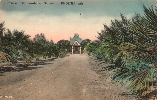 Arizona Hand Colored Postcard: View Of Drive & Office Indian School Phoenix, Az