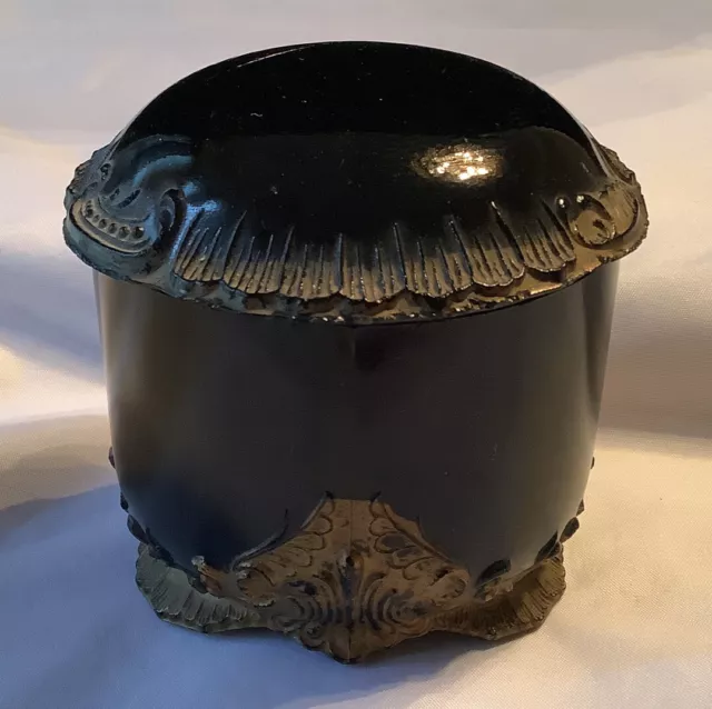 Antique Souvenir  Trinket Box Black Glass and Gold Ditheridge Co Victorian