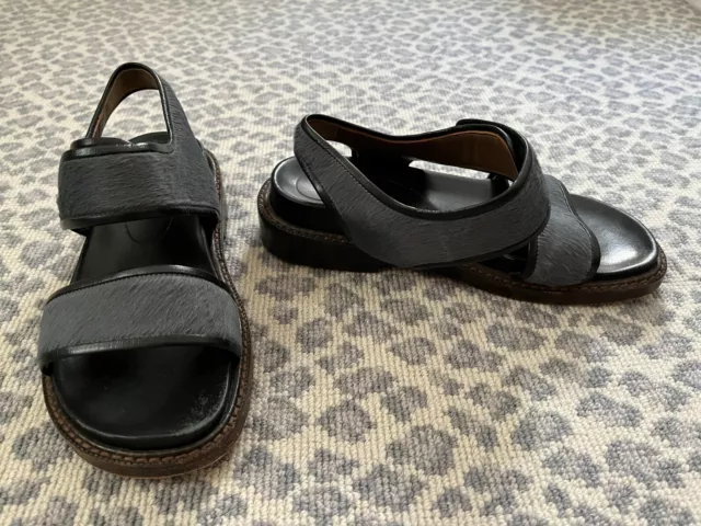 Marni Calf-hair Grey Flat Sandals Size 36