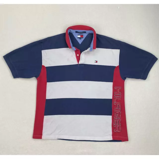 VINTAGE TOMMY HILFIGER Shirt Size XXL Blue Red White Colorblock Polo ...