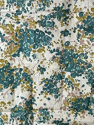 vintage fabric 27 X 35 Inches Teal Blue Gold Abstract Floral Paint Print