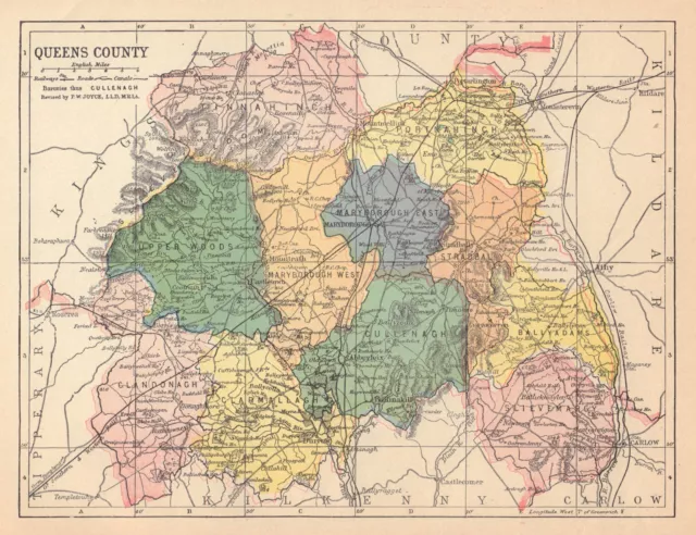 QUEENS COUNTY (LAOIS) antique map. Leinster. Ireland. JOYCE 1905 old