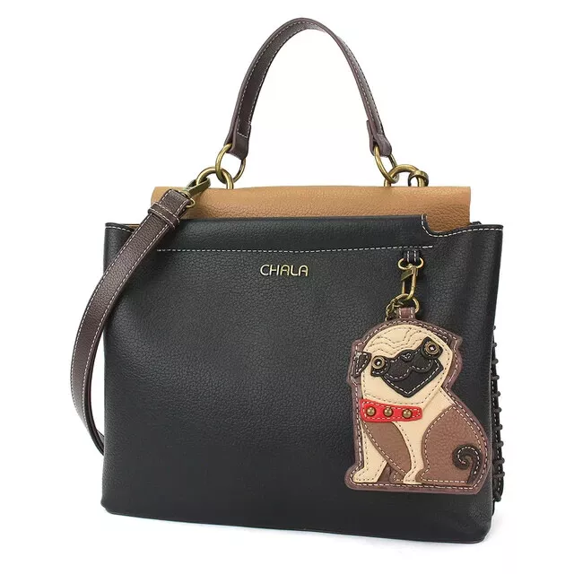 NEW Chala Convertible Satchel Crossbody Tote Black Bag PUG DOG Coin Purse gift