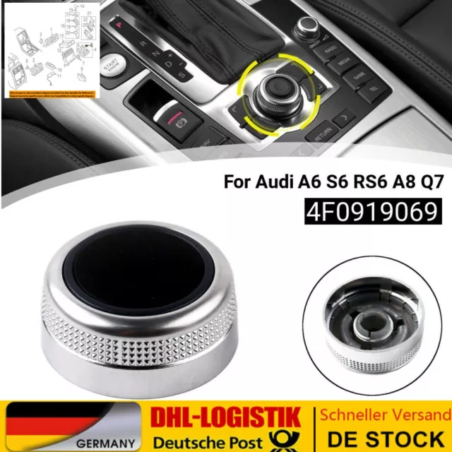 Chrom Multimediasystem MMI Menüführung Drehknopf für Audi A6 A8 Q7 S6 -4F0919069