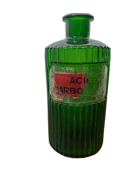 Antique green glass apothecary jar