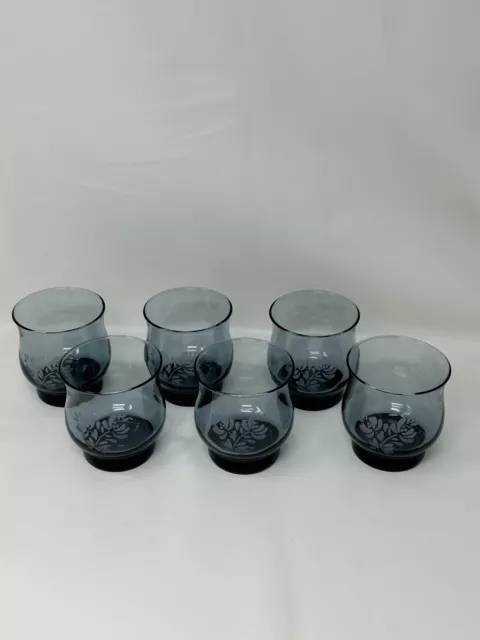 Pfaltzgraff Yorktowne Libbey Blue Etched Rocks Juice Glass 8 oz Vintage Set Of 6