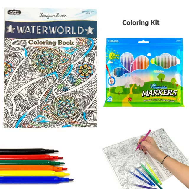 21 PC Coloriage Livre Set Lavable Marqueurs Fin Tip Stylos Dessin Adulte Enfants