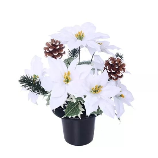 Christmas White Poinsettia Grave Crem Cemetery Memorial Pot Flower Memorial Vase