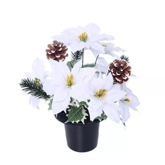 Christmas White Poinsettia Grave CremCemetery Memorial Pot Flower Memorial Vase