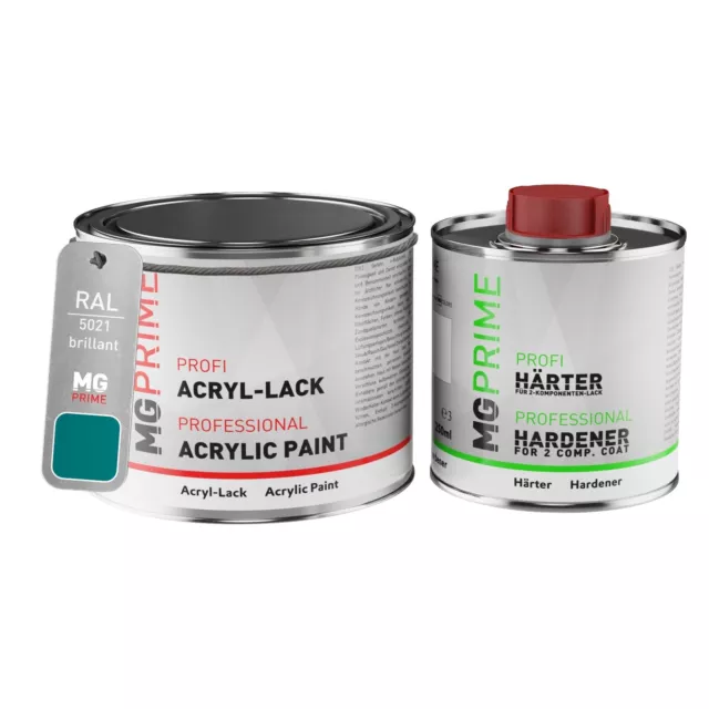 RAL 5021 Bleu d'eau Peinture acrylique brillante Pot de 0,75 litre durcisseur