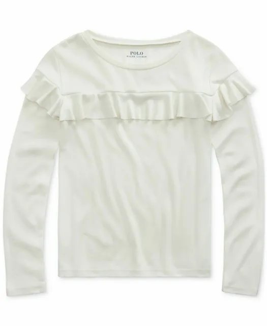 Polo Ralph Lauren Little Girls Ruffled White Cotton-Modal Top Size 6