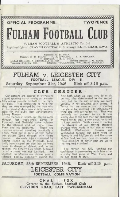 PROGRAMME - FULHAM v LEICESTER CITY - 1946/47 SEASON