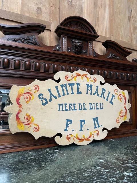 Stunning French Gothic Church Procession Sign/board painted on wood 33.66 inch