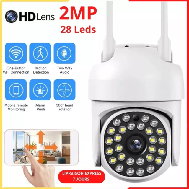 2MP Caméra de Surveillance sans fil PTZ IP WIFI HD Vision nocturne