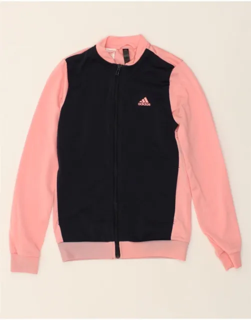ADIDAS Girls Tracksuit Top Jacket 13-14 Years Pink Colourblock Polyester AV92