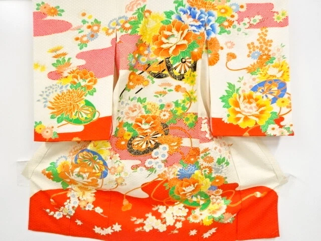 04079# Japanese Kimono / Kimono For Girls / Embroidery / Floral Cart