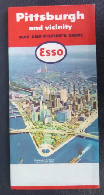 1958 Pittsburgh street road map Esso oil gas future view Pennsylvania