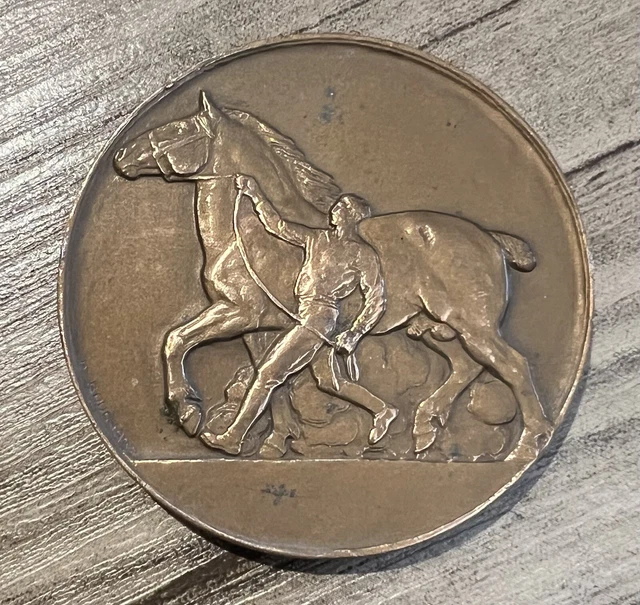 medaille Ancienne « Décors Champêtre Dresseur De Chevaux » - Bronze