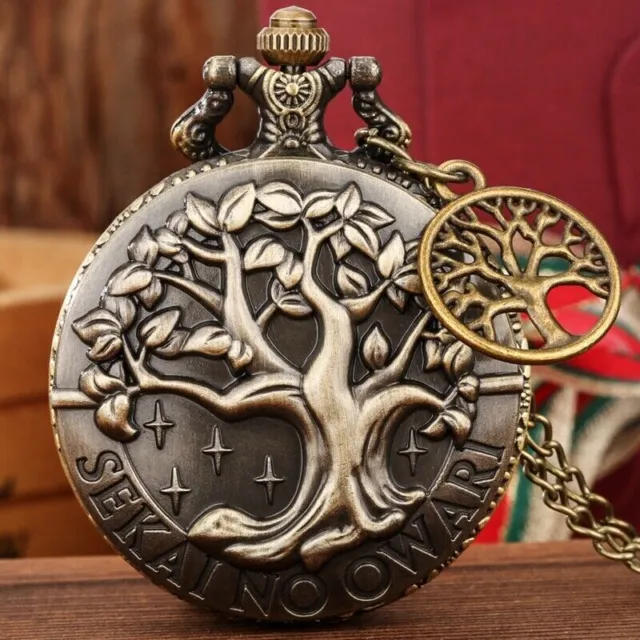 Bronze Pocket Watch Engraved Tree Pattern Unisex Roman Number Quartz Watches