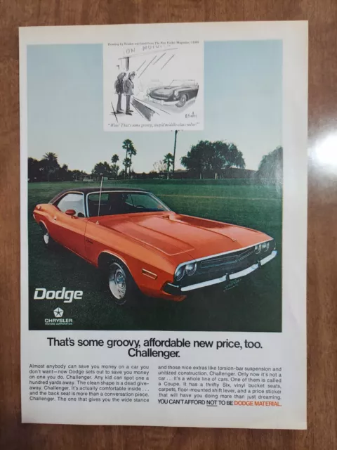 Chrysler 1970 Vintage Print Ad Dodge Challenger Fradon Cartoon New Yorker