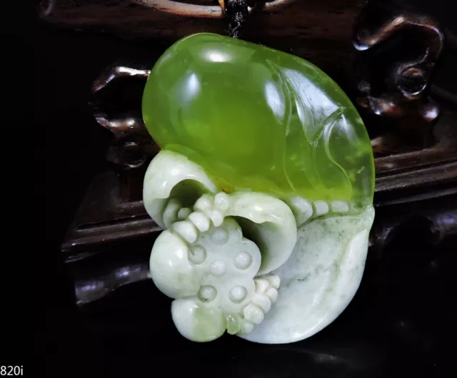 100% Natural Hand-carved Jade Pendant Jadeite Necklace lotus flower 820i