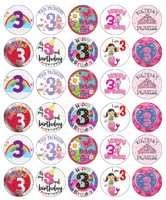 30X 3RD BIRTHDAY Girl Pink Cupcake Toppers Edible Wafer Paper Fairy