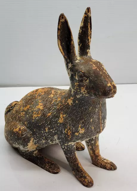 Antique Cast Iron Hubley Rabbit Doorstop Garden Ornament All Original Paint