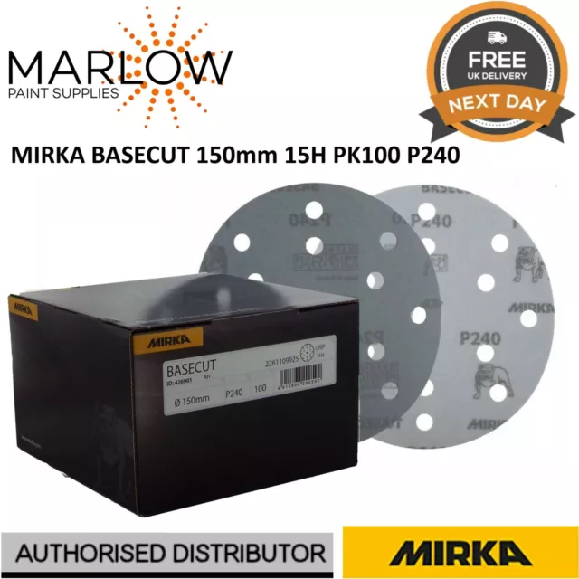 Mirka Basecut Abrasive Hook N Loop Da Sanding Discs 150Mm 6'' 15 Hole Pk100 P240