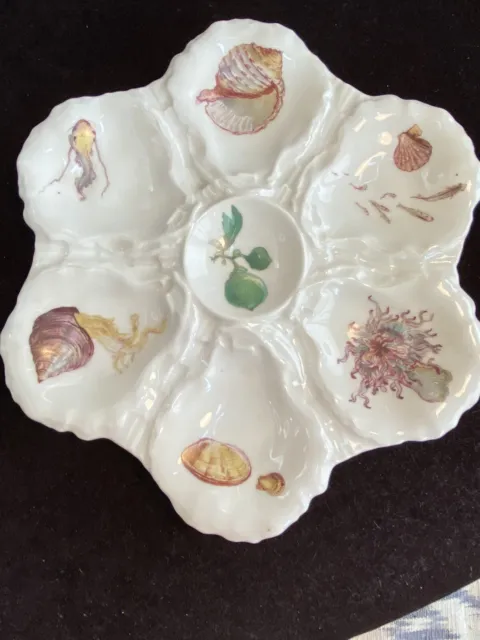 French Haviland Limoges Porcelain Hand Painted Fish Clam Oyster Plate 1880 1889