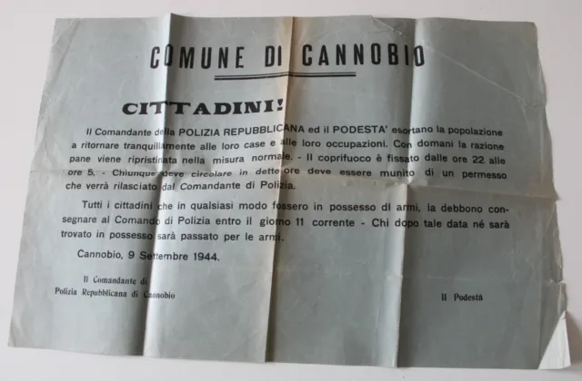CANOBBIO SETTEMBRE 1944+AVVISO COMANDO POLIZIA REPUBBLICANA+POSSESSORI ARMI-g664