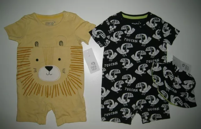BNWT F&F BABY BOYS 2 x LION ROMPER & HAT OUTFIT SET BUNDLE LOT - 3-6 MONTHS