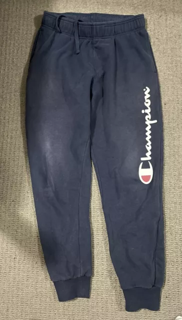 Champion TrackSuit Pants L Mens Original Script Logo Cotton Navy Blue. Sz LARGE