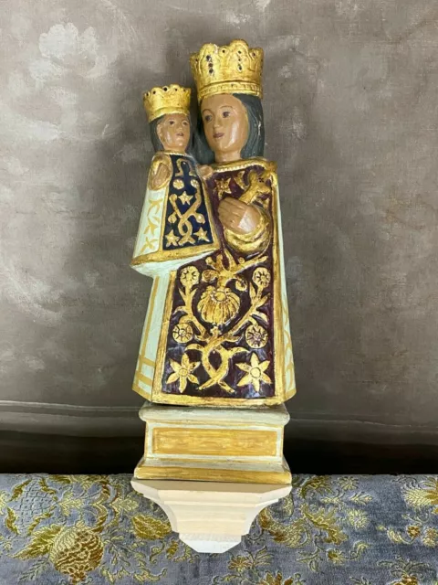 Maria Mit Jesuskind Konsole Sakral Skulptur Holz Handgeschnitzt Heiligenfigur