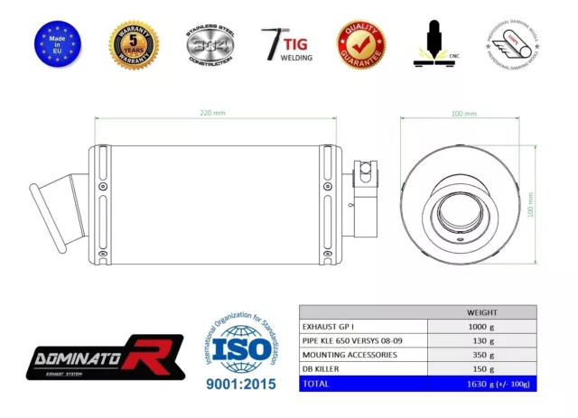 Silencieux Échappement exhaust DOMINATOR GP I KLE 650 VERSYS 08-14 + DB KILLER 2