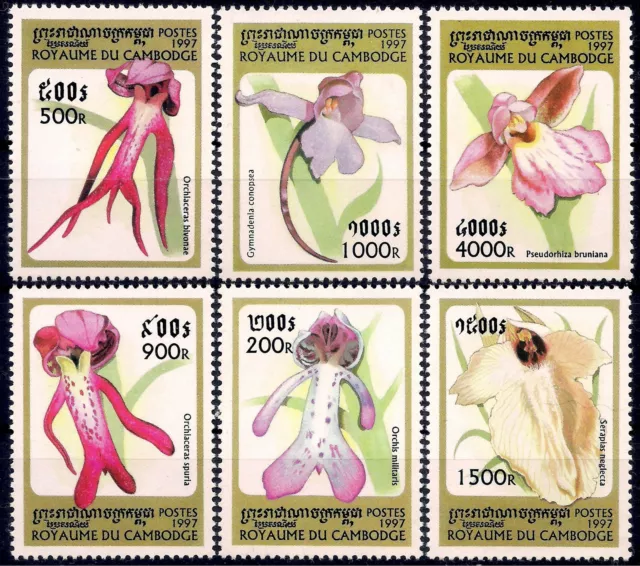 Cambodia 1997 Orchids Flowers Plants Nature Hoticulture 6v set MNH