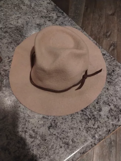 Brixton Valley Wool Felt Fedora Hat with leather Trim One Size Taupe Tan Khaki