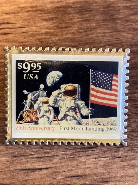 vintage 1994 winco 25th anniversary first moon landing stamp lapel pin