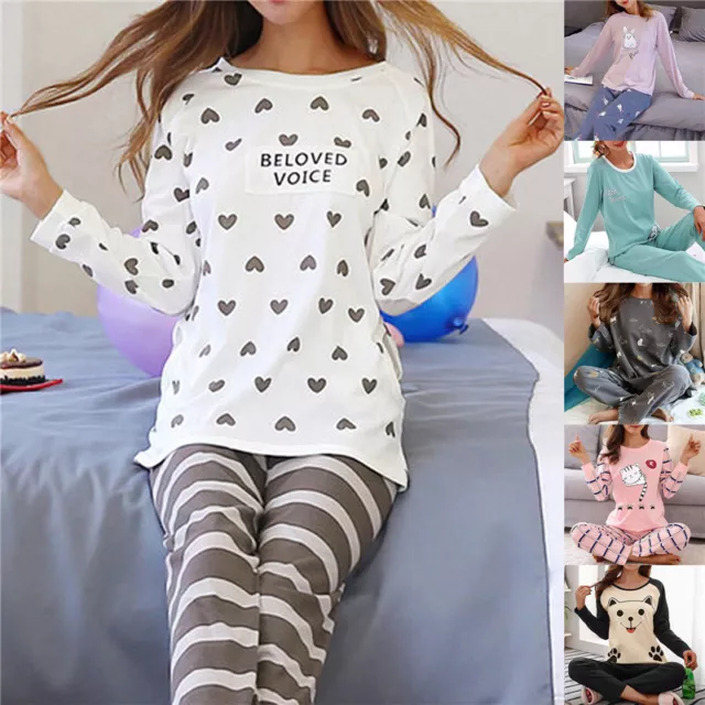 Women Ladies Pyjamas Pj Set Long Sleeve Top Nightwear Lounge Wear Pyjama 2024 2